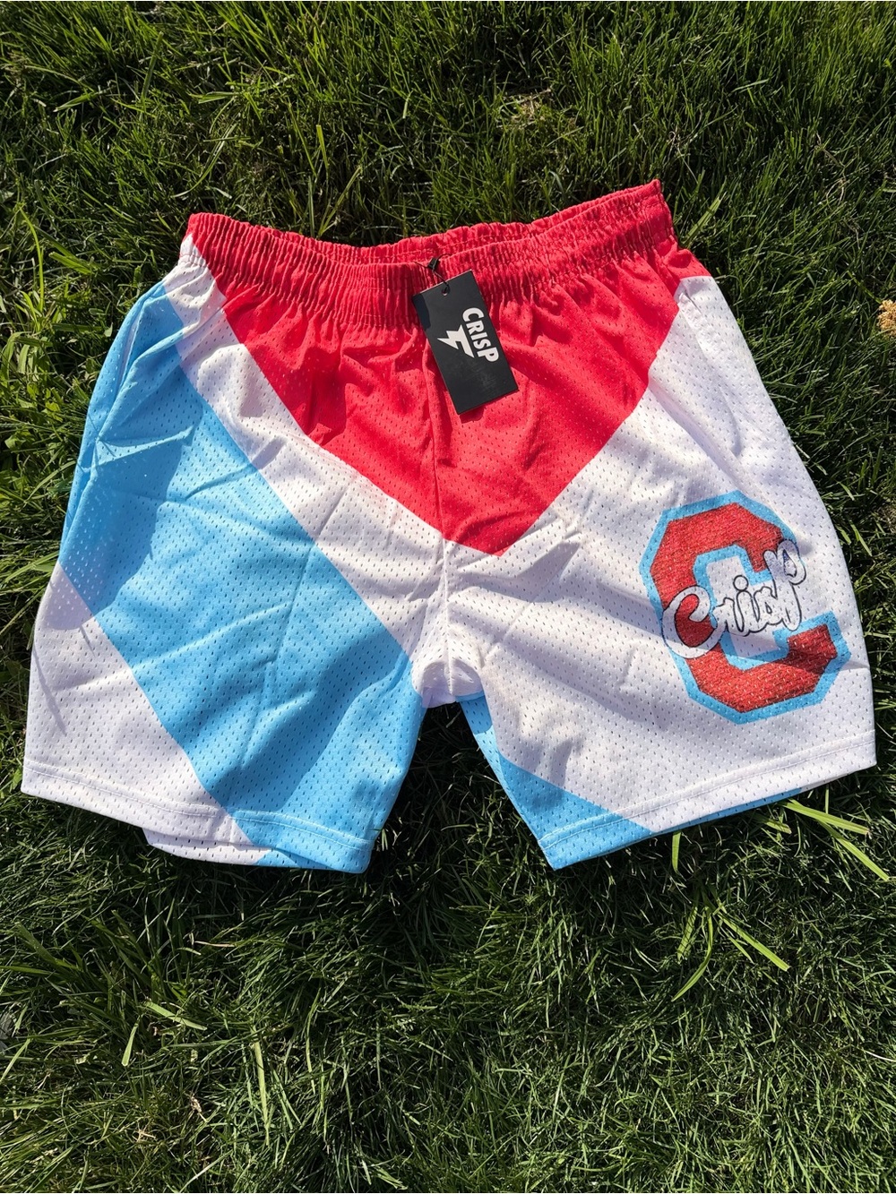 Crisp Colorblock Mesh Athletic Shorts - Red, Light Blue & White size xl